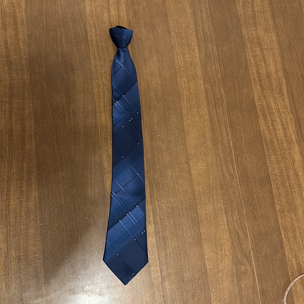NEW! Child tie. Adjustable neck strap. Dark blue with designs. 18”